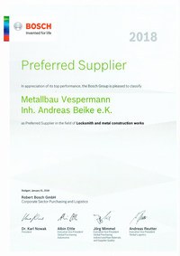 Bosch Preferred Supplier 2018