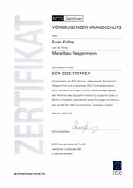 Zertifikat von Evan K. zum vorbeugenden Brandschutz von ECO Seminare